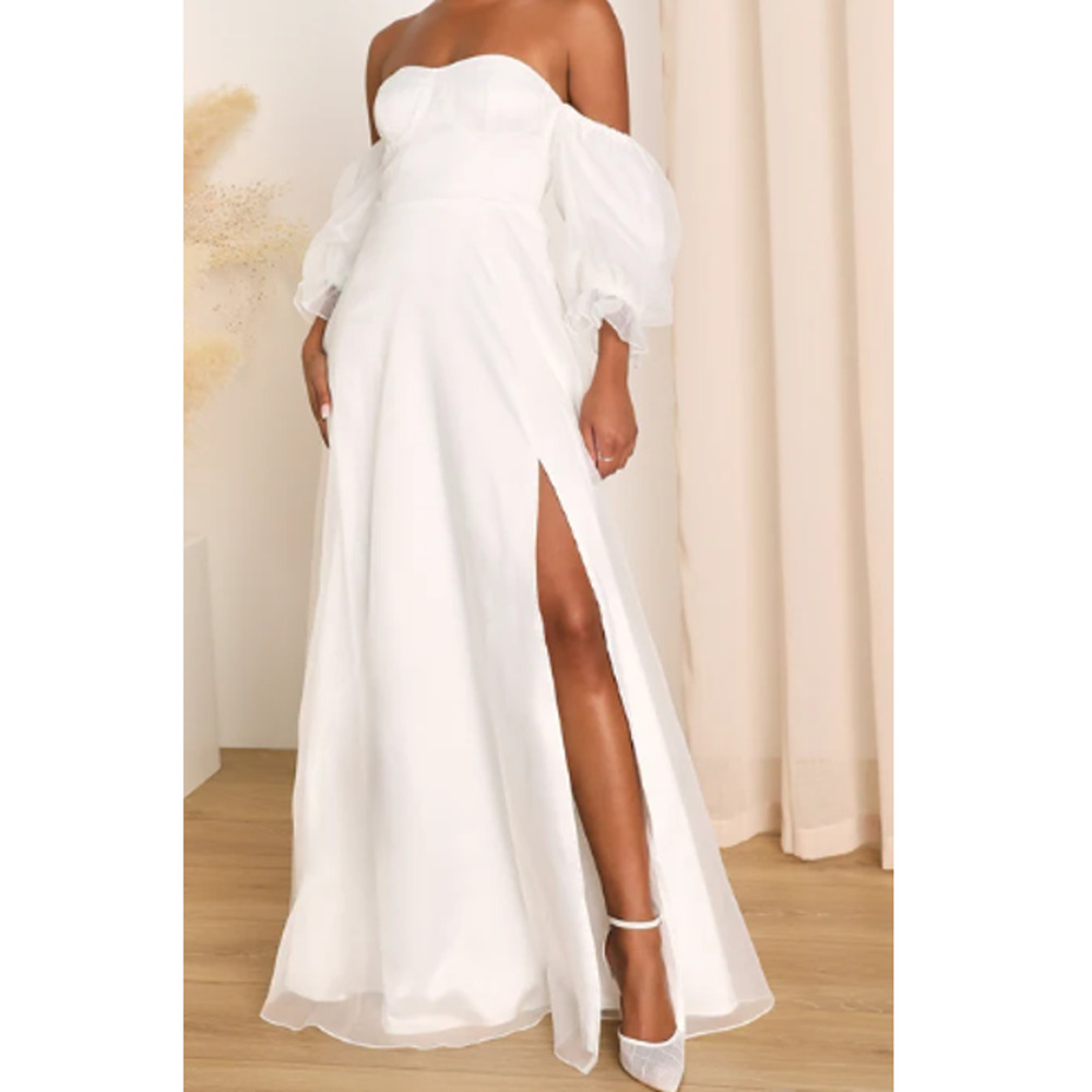 LULU'S SZ S White True Excellence Bustier Off-The-Shoulder Maxi Dress NEW 0b16